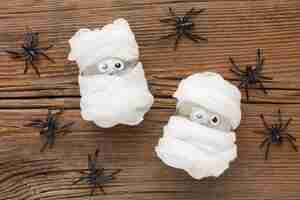 Free photo top view spooky halloween concept with spiders