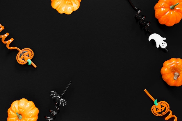 Top view spooky halloween elements with copy space