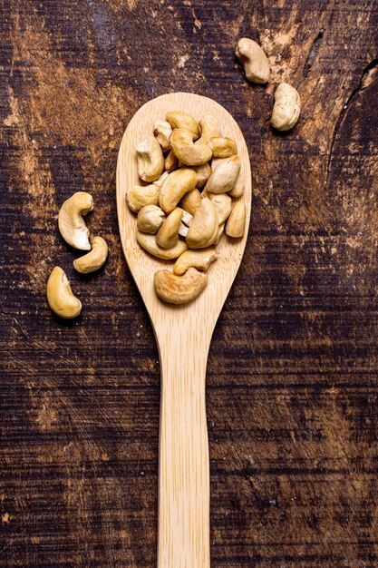 Top view of spoon with cashews