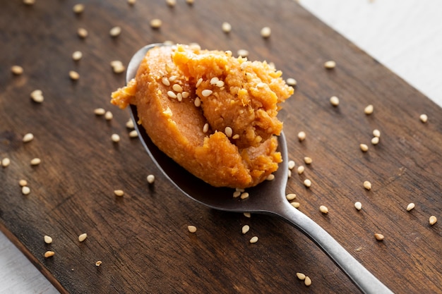 Top view spoon with food