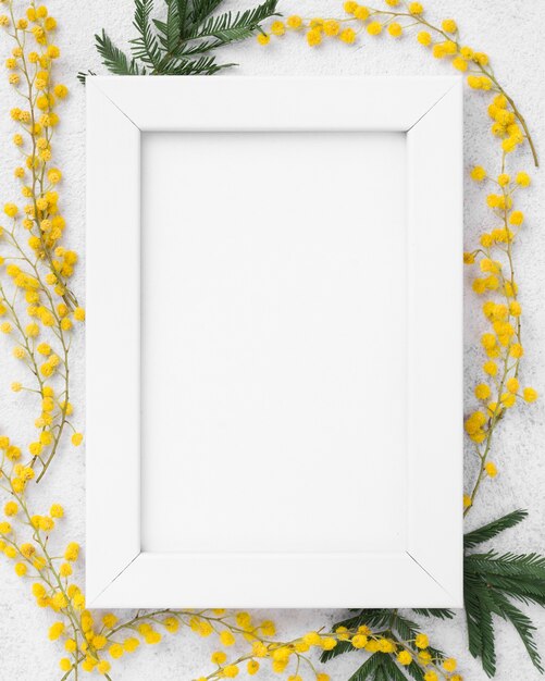 Top view spring flowers and frame