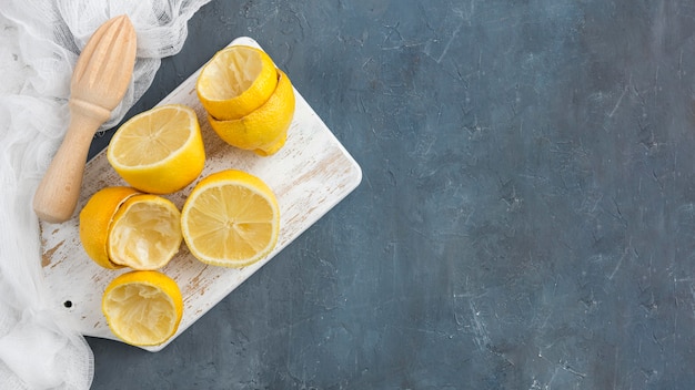 Top view squeezed lemons