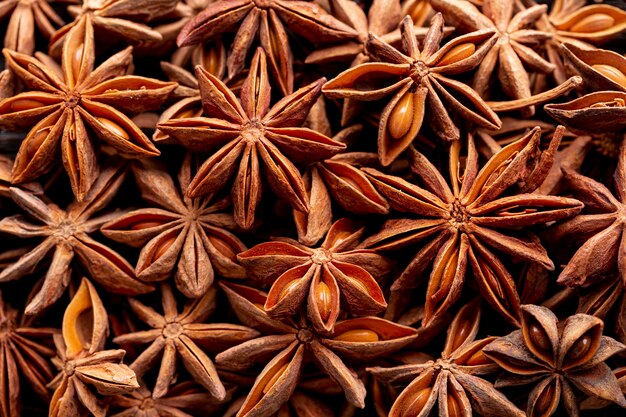 Top view of star anise spice