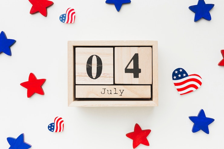 Free Photo top view of stars and american flags with date