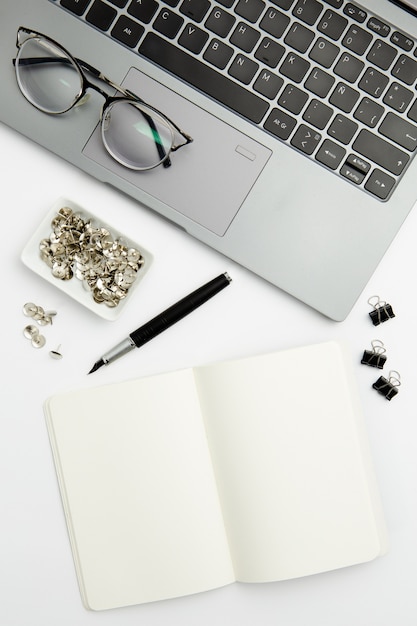 Top view stationary arrangement on desk