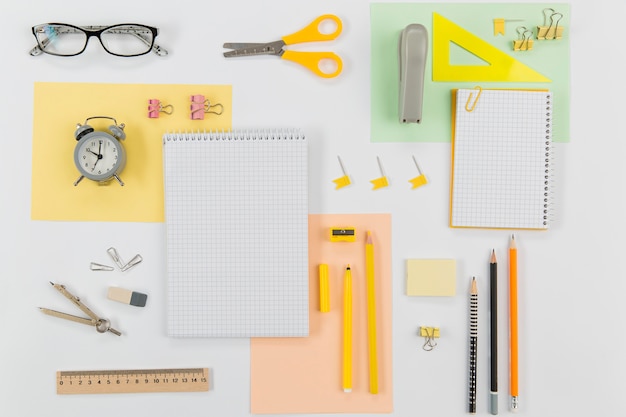 Top view stationery supplies on the table