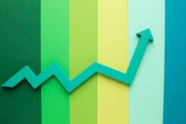 Top view of statistics presentation with arrow