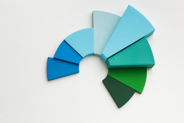 Top view of statistics presentation with pie chart