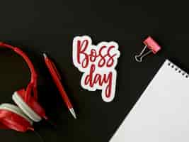 Free photo top view sticker with boss day design