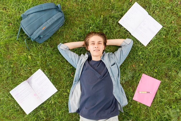 Top view student happy to be back at university