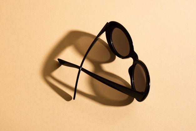 Top view stylish sunglasses with shadow