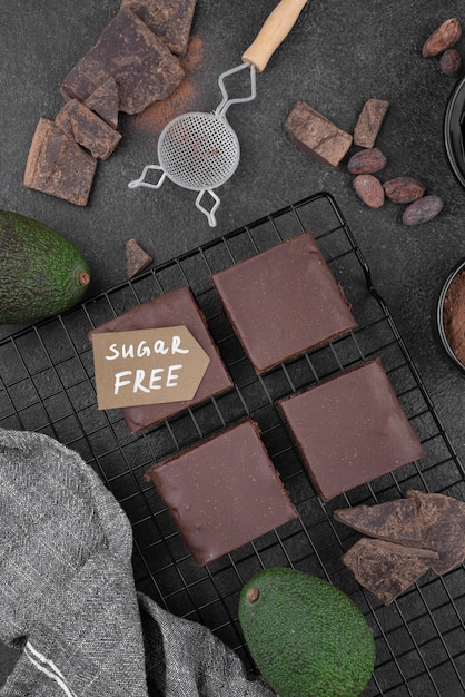 Free photo top view sugar free avocado brownies