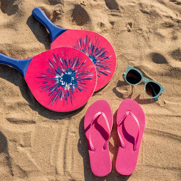 Top view of summer beach accessories