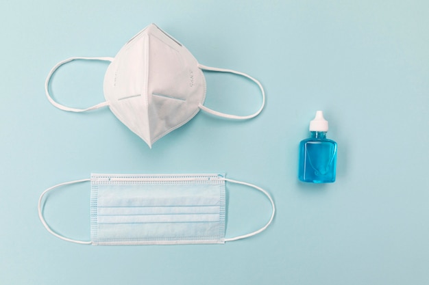 Top view surgical masks with disinfectant