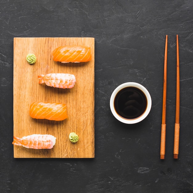 Free photo top view sushi arrangement