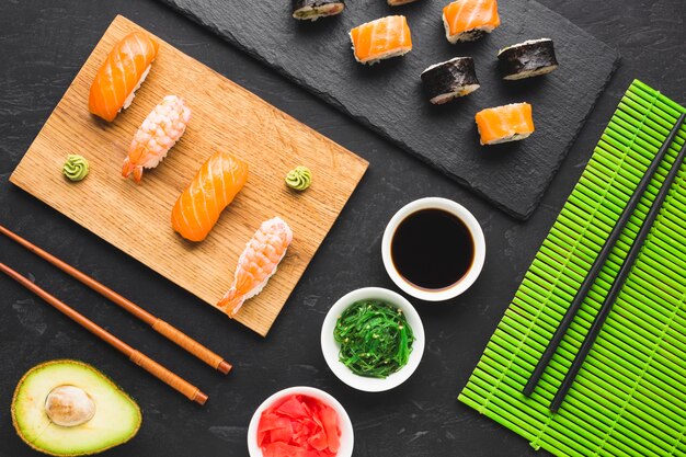 Top view sushi arrangement  