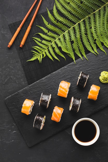 Top view sushi arrangement  