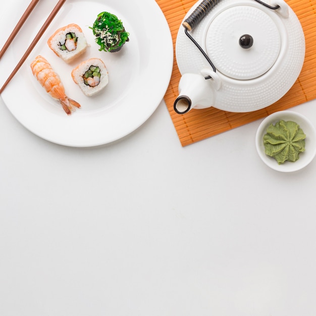 Top view sushi day concept with copy space