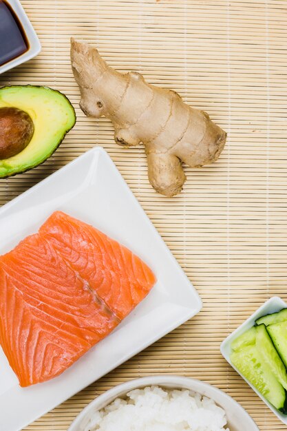 Top view of sushi ingredients