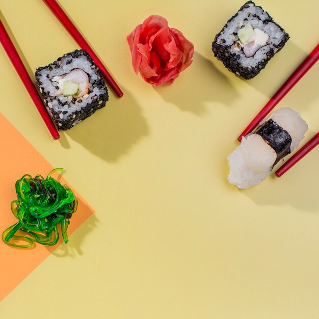 Top view sushi rolls for celebration day