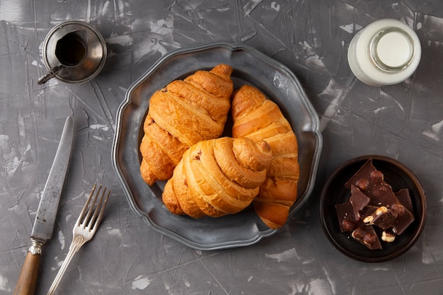 Top view sweet croissants composition