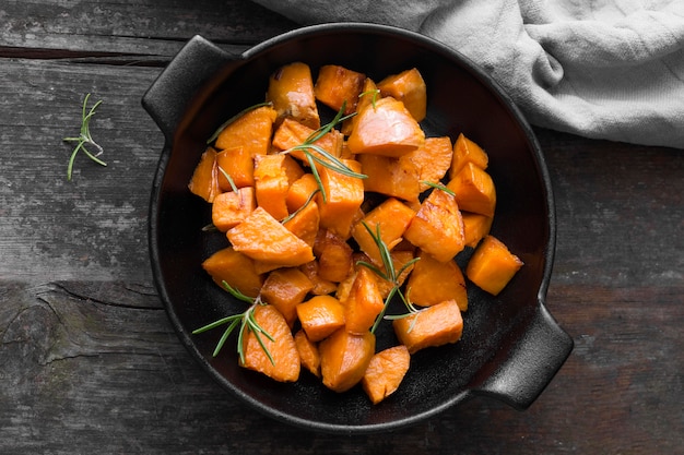 Top view sweet potato meal