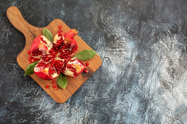 Top view of sweet sliced pomegranates