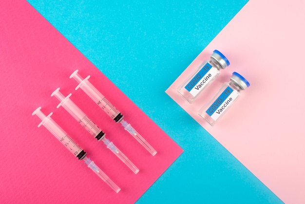 Top view syringes and vials arrangement