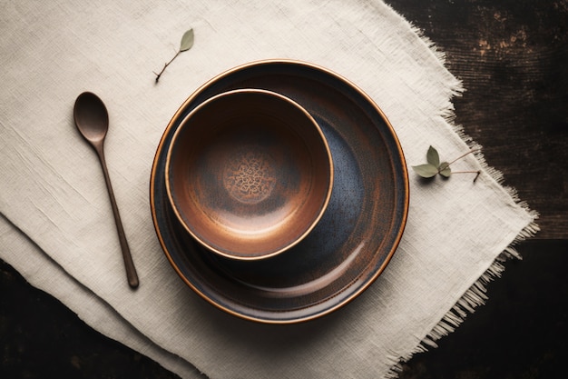 Free photo top view of table arrangement with empty dishes and tableware