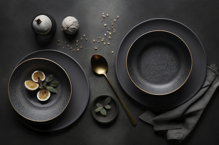 Free Photo top view of table arrangement with empty dishes and tableware