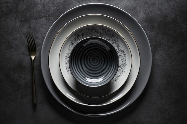 空の皿と食器のテーブル アレンジの平面図
