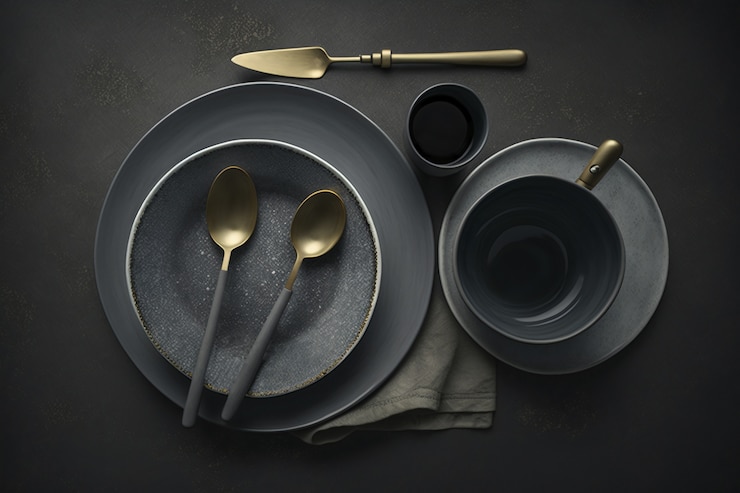 Free Photo top view of table arrangement with empty dishes and tableware