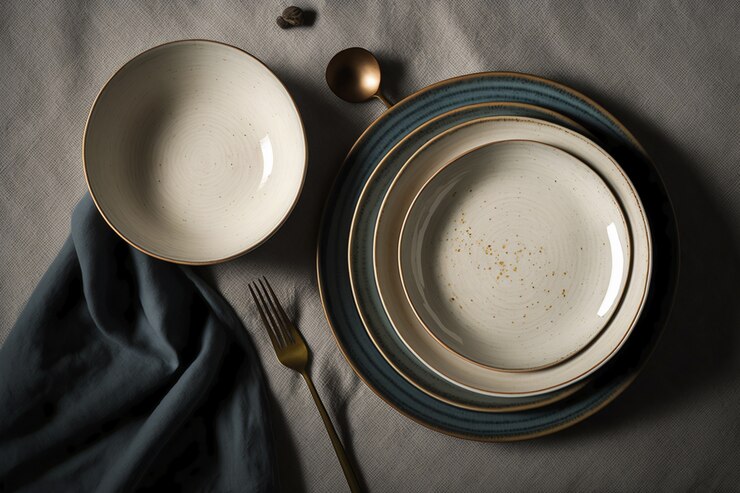 Free Photo top view of table arrangement with empty dishes and tableware
