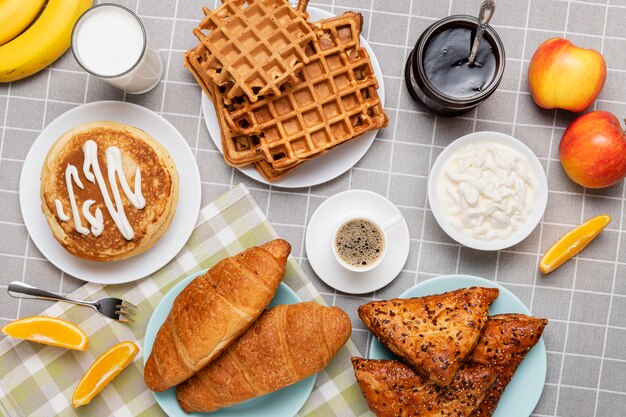 Top view on table full of food