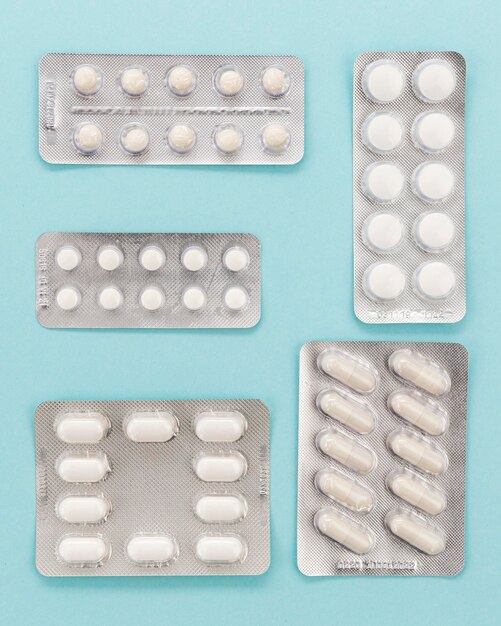 Top view tablets with pills