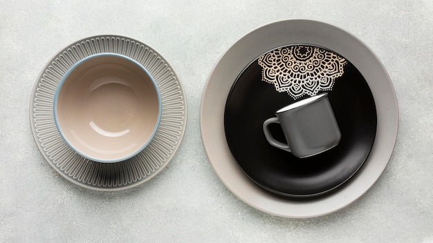 Free photo top view tableware collection
