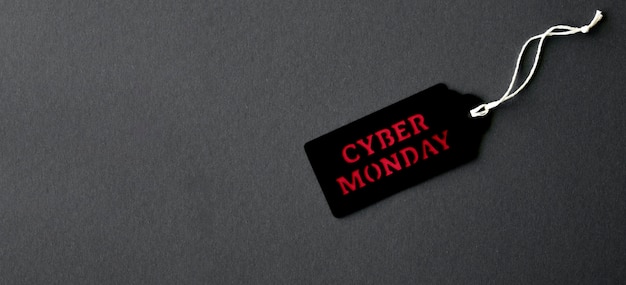 Free photo top view of tag for cyber monday with copy space