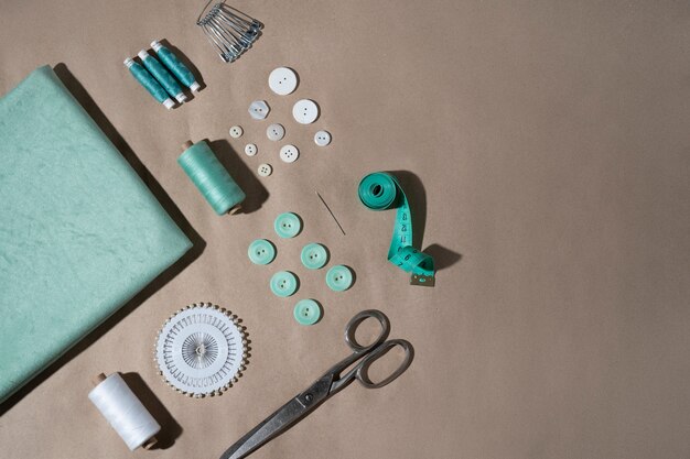 Top view tailoring supplies composition