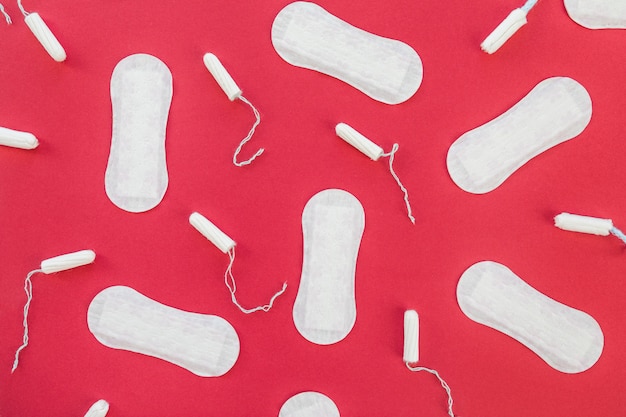 Top view tampons and sanitary towels