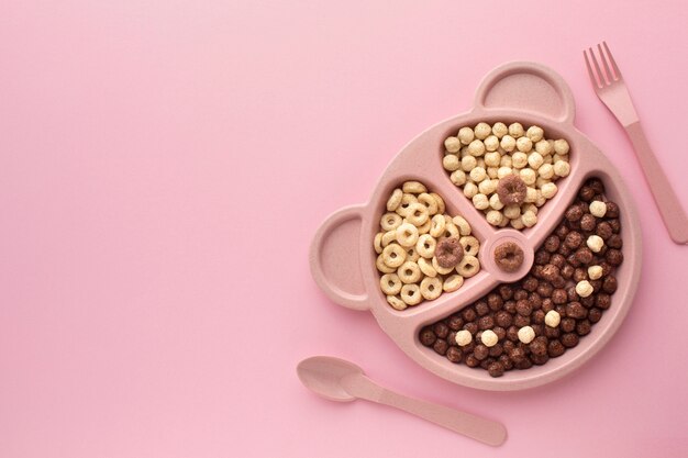 Top view tasty cereal tray