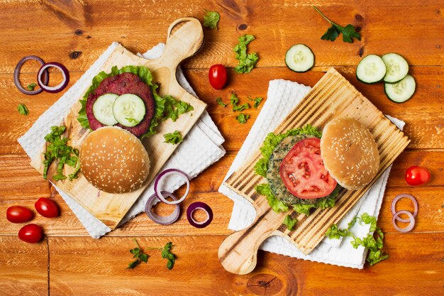 Top view tasty food on cutting board