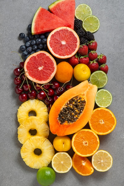 Top view tasty fruits arrangement