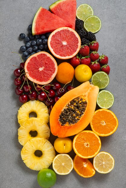 Top view tasty fruits arrangement