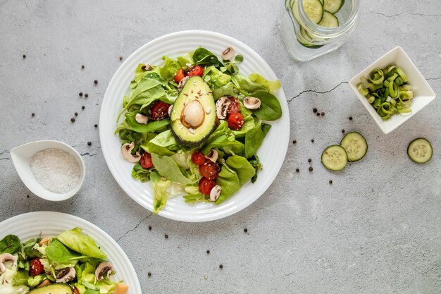 Top view tasty salad avocado