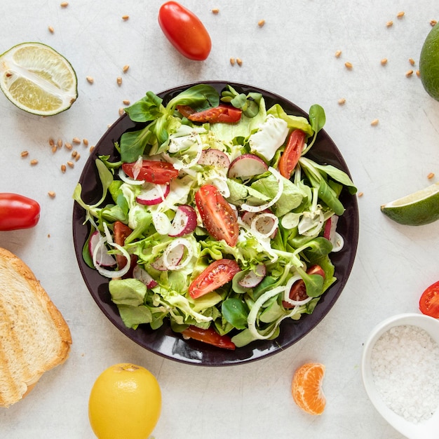 Top view tasty salad with vegetables