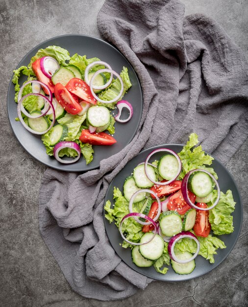 Top view tasty salads wit organic vegetables