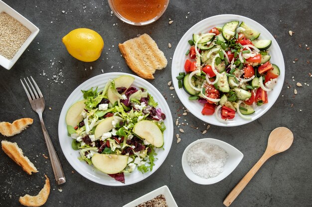 Top view tasty salads