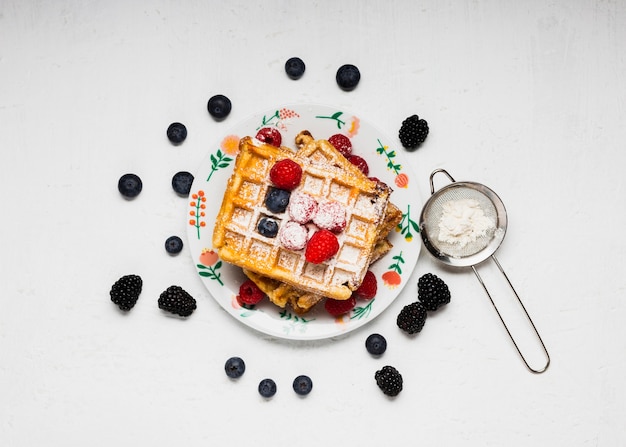 Free photo top view tasty waffles breakfast