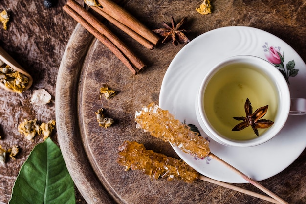 Top view tea with star anise