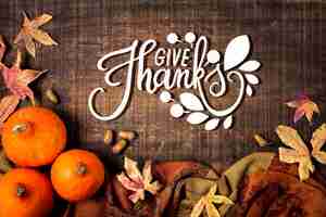 Бесплатное фото День благодарения с тыквами, вид сверху